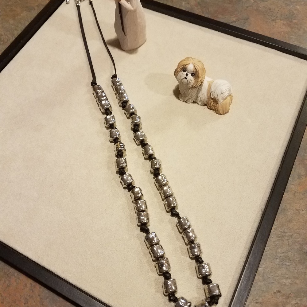 Chico's Black cord and silver long necklace